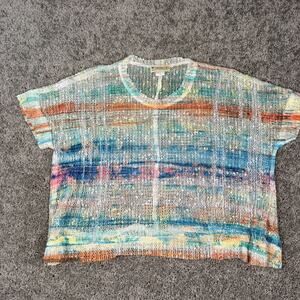 Impulse California Womens Size PS Crew Neck Crop Top Mesh Rainbow Blouse